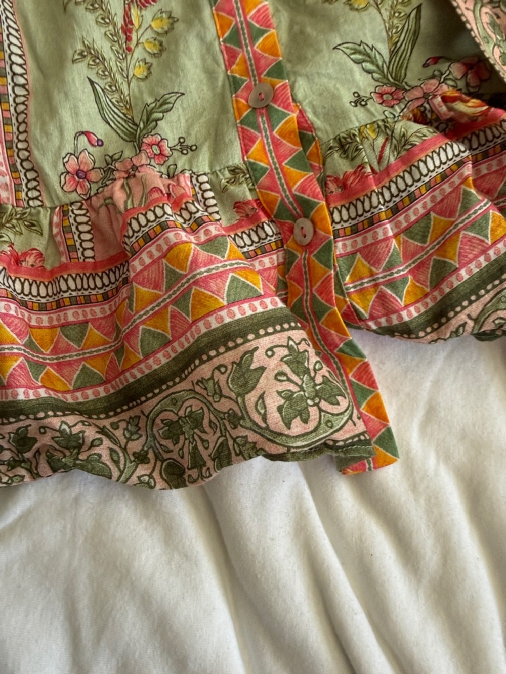 Floral Belted Midi Dress in Pastel Pink & Sage - Picture 5 of 6